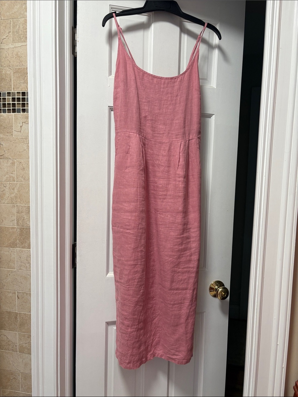 Quince Dusty Pink Linen lined, Maxi Dress with Spaghetti Straps, XS, never worn